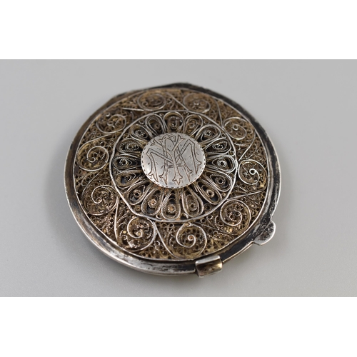 1 - Vintage Fine Art Solid Silver Iraqi Filigree Niello Compact Engraved 1951