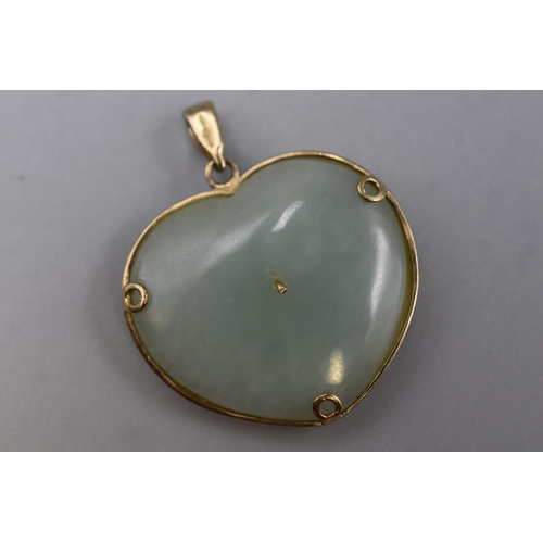 3 - Gold 375 (9ct) Jade Heart Pendant (Pendant 14mm Wide)