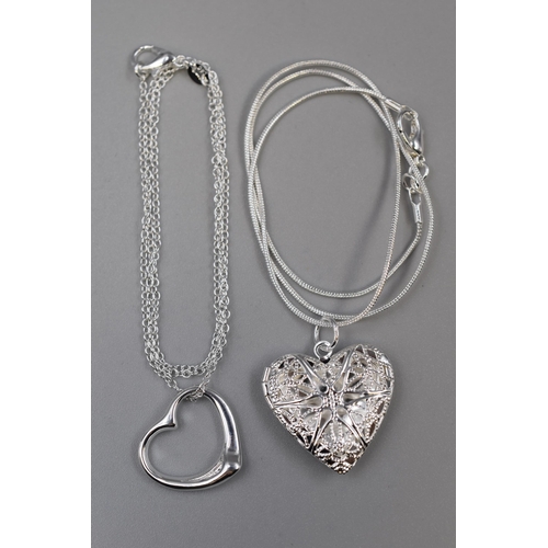 13 - Two New Silver 925 Heart Pendant Necklaces Complete in Presentation Box