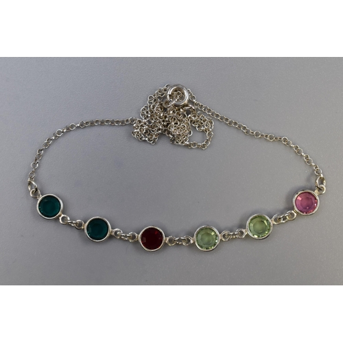 27 - Silver 925 Necklace with Multi Coloured Stones