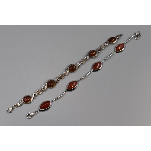 40 - Two 925. Silver Amber Style Stoned Bracelets