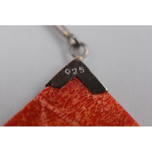 43 - Silver 925 Necklace with Red Square Design