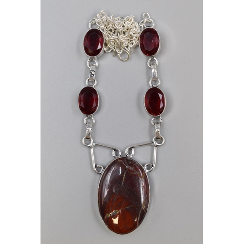 50 - Silver 925 Red Snake Skin Garnet Gemstone Necklace, 18” in Presentation Box