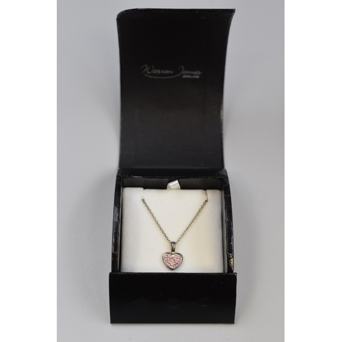 62 - Silver 925 Pink Stoned Hart Necklace in Presentation Box