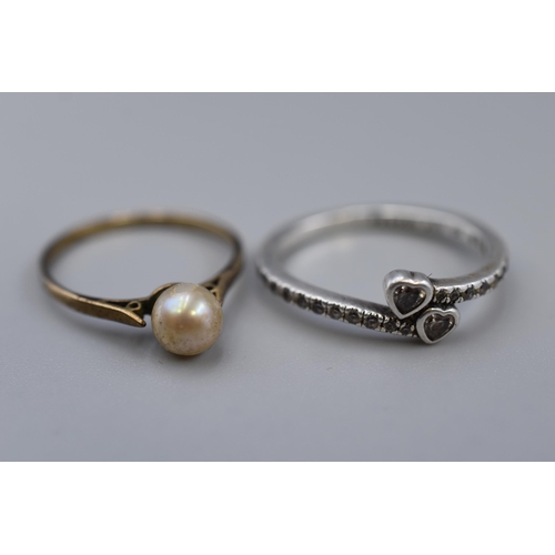 70 - Two Sterling Silver Designer Rings To Include Mother of Pearl and Pandora