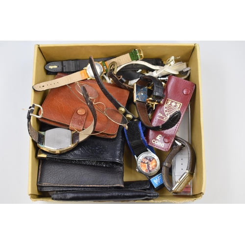 86 - A Selection of Collectables To Include Leather Wallets, Assorted Watches, And Vintage Glasses