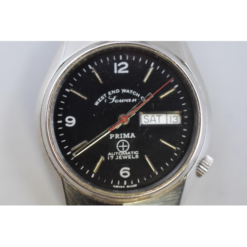 93 - West End Watch Company Prima 17 Jewels Automatic Day / Date Military Marked Watch (Working)