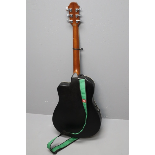 605 - An Aria AMB-35 Green Burst Electro-Acoustic Guitar, With Capo