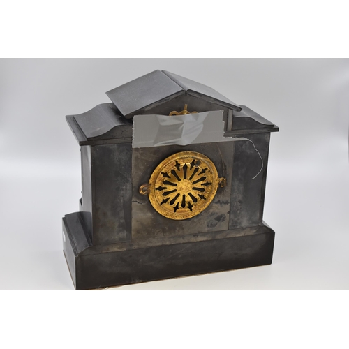 396 - Antique Ansonia Slate Mantle Clock complete with Key (Working but will require service) 13