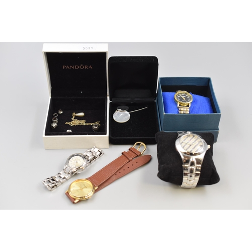 141 - Selection of Watches, Silver Necklace, Charms and More