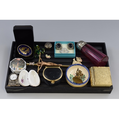 153 - Mixed Selection to include Rosary Beads, Crucifix, Brass Cupid, Enamelled Trinket in Box, Westie Bro... 