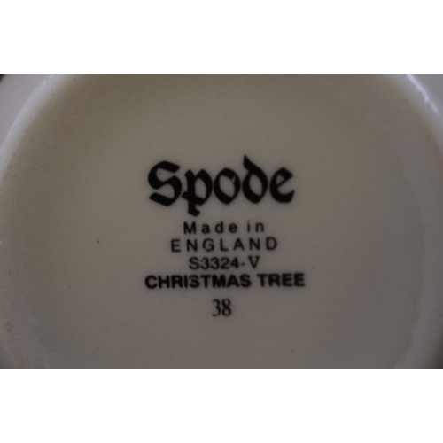 417 - Spode Christmas Tree Tea Set with Six Cups, Saucers, Tepot, Coffee Pot, and Sugar Bowl (15 Pieces)