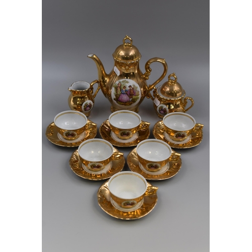 418 - A Fifteen Piece 22kt Gold Gilt Georgian Style Tea Set. Chips to Inside of Sugar Bowl