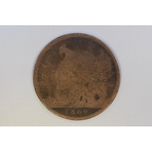 169 - Rare 1869 Victoria Penny Coin, Clear Date