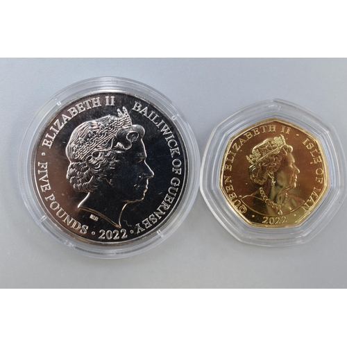 174 - Elizabeth II 2022 Platinum Jubilee £5 Coin and a God Save the Queen Gilded 50p Coin