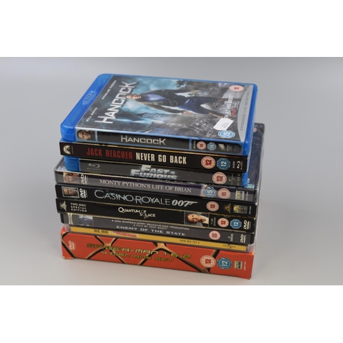 652 - Selection of DVDs Including jack Reacher : Never Go Back, Hancock, Spider-Man 1 & 2 and More