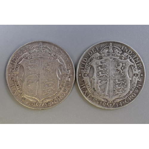 202 - Two Silver George V Half Crown Coins, 1914 and 1918