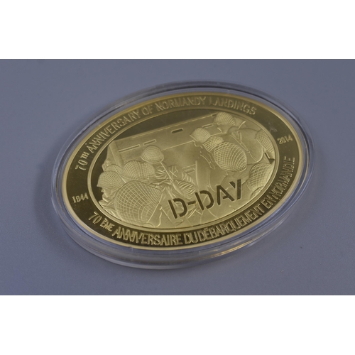 203 - 1944 to 2014 70th Anniversary D Day Normandy Landings Large Oval Medal, 100 grams, 85mm x 62mm