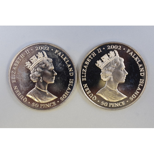 208 - Two Commemorative Coins to include 2002 Faulklands Golden Jubilee Coin and 2002 Faulklands Coronatio... 