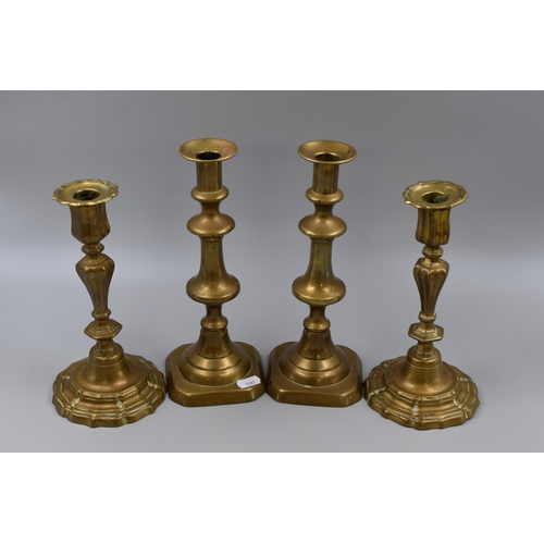 448 - Four Vintage Brass Candle Stick Holders (Tallest 10.5