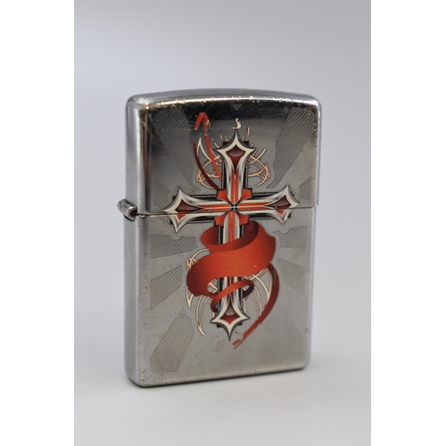 268 - Genuine Zippo Lighter Decorated with a Crucifix