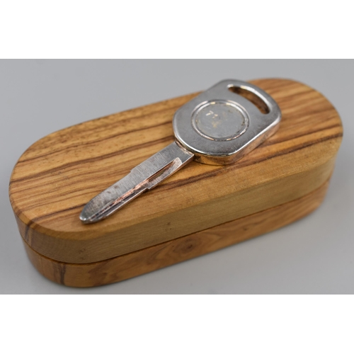 284 - Silver 925 Car Key in Wooden Box, unengraved