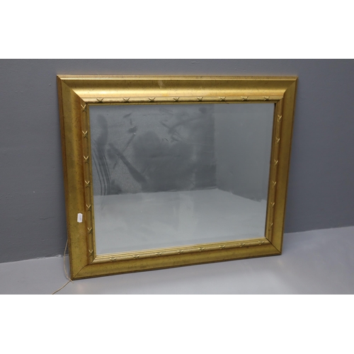 487 - Bevel edged mirror in heavy gold embossed frame measures 25