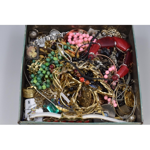 515 - Vintage Tin Heavy with Mixed Unsorted Jewellery