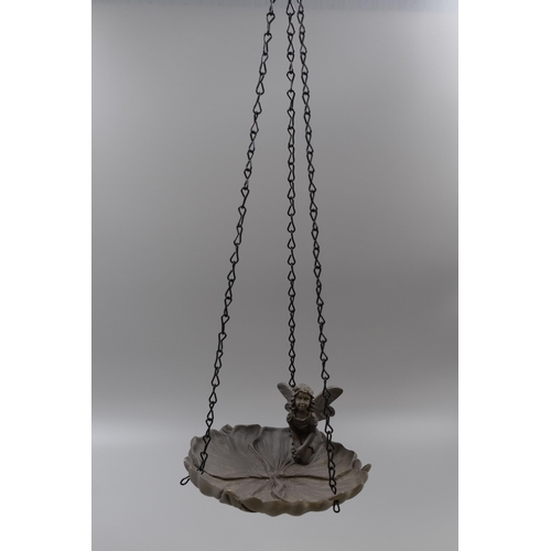 885 - A Hanging Resin Fairy Bird Feeder, Approx 8