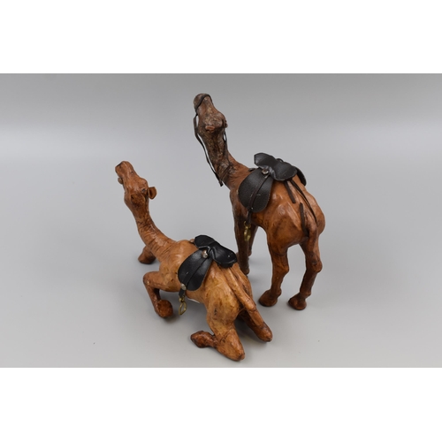 317 - Two Leather Camels - One Kneeling approx. Tallest approx. 7.5