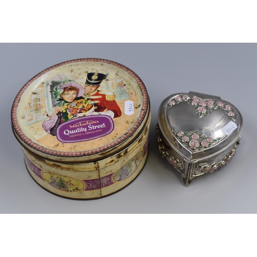 520 - Vintage Tin and a Heart Shaped Trinket Containing Mixed Unsorted Jewellery