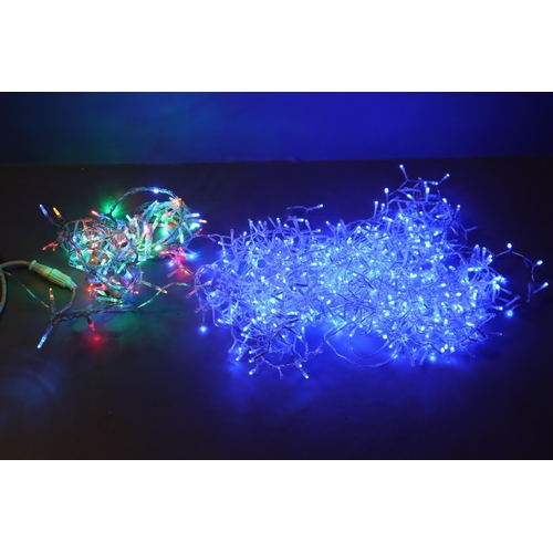 892 - Three sets of mains powered Christmas lights, 2 multicoloured with various settings and 1 set of blu... 