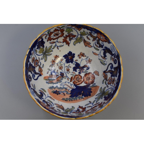 351 - Early Ironstone Japanese Amherst Bowl Hand painted in Cobalt Blue, Vibrant Orange and Green Flower P... 