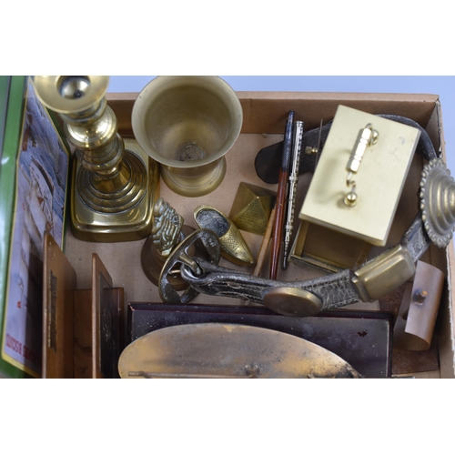 901 - A Selection of Brassware and Nautical Collectables To Include Mantle Clock, Brassware Ship, Candlest... 