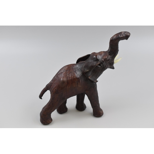 365 - Vintage Leather Elephant complete with Tusks approx. 7