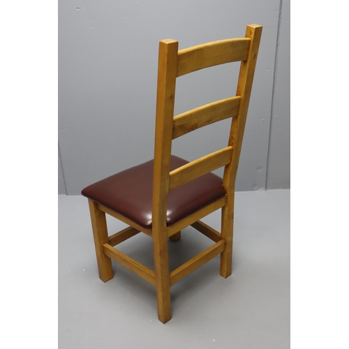 755 - Four Nice Solid Oak Ladder Back Chairs with Mid Brown Faux leather Seat Base Covering all in Good So... 