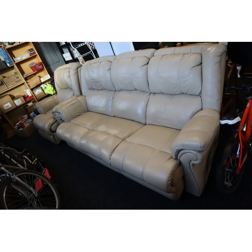 762 - Nice Quality Four Seater 3+1 Recliner Settee and Chair in Light Fawn Soft leather with Comfort Suppo... 