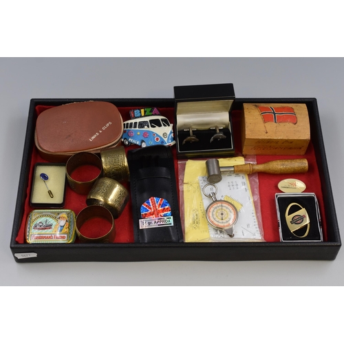 157 - Mixed Selection to include Gun Powder Measure, Map Scale Cufflinks Red Arrows Club Pin Badge, Darts ... 