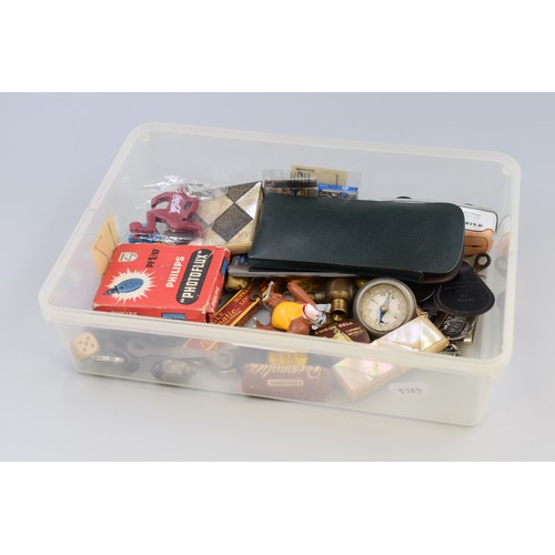 899 - Tray of Collectables including Compass, Tin Plate Vehicle, Medal and More