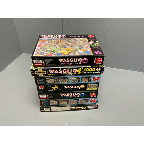 121 - Seven Boxed Wasgij Comedy Puzzles, includes A Trip To The Tip, Birthday Surprise and more (unchecked... 