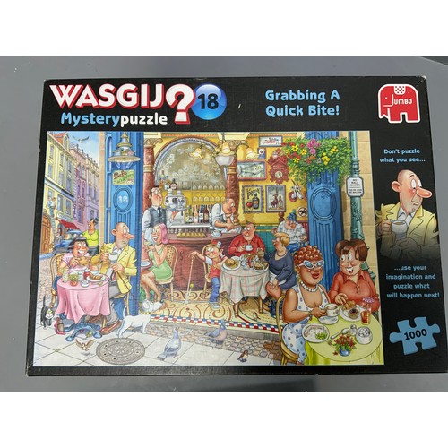 121 - Seven Boxed Wasgij Comedy Puzzles, includes A Trip To The Tip, Birthday Surprise and more (unchecked... 