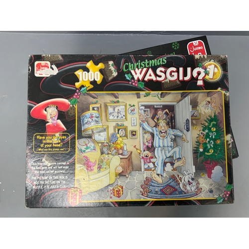 122 - Seven Wasgij Boxed Comedy Puzzles, includes Retro Time Travel, Safari Surprise and more (unchecked)