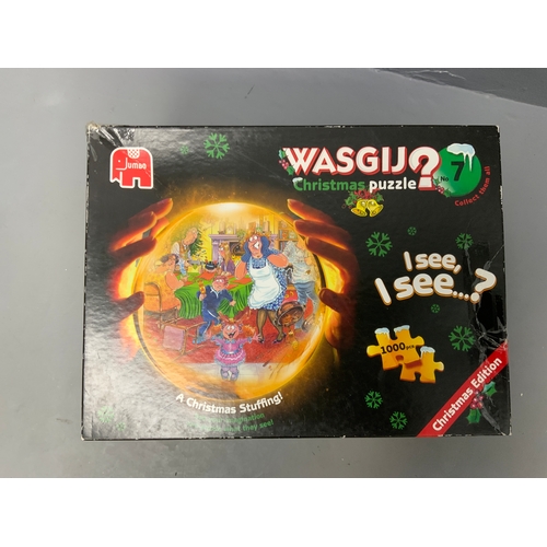 122 - Seven Wasgij Boxed Comedy Puzzles, includes Retro Time Travel, Safari Surprise and more (unchecked)