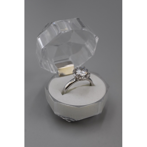 1 - Silver 925 Ring with Large Clear Stone in Presentation Box. Size O