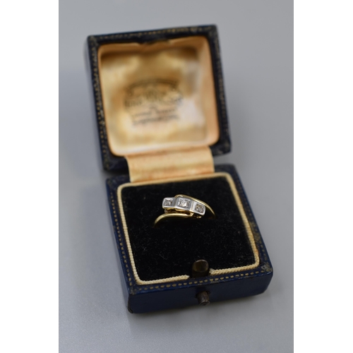 3 - Gold 9ct Cross Over Diamond Stoned Ring Complete with Presentation Box