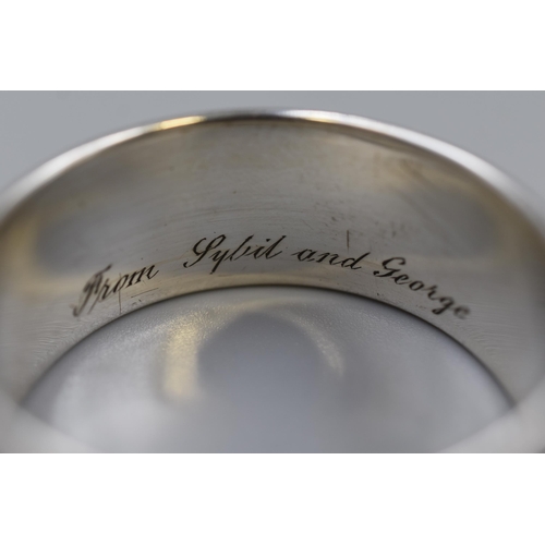 8 - Hallmarked Birmingham Silver Inscribed Napkin Ring