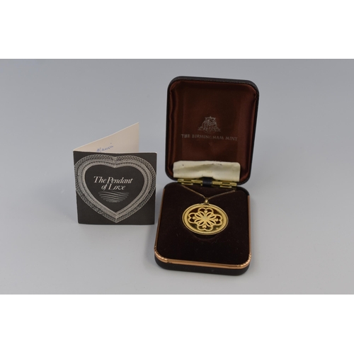 9 - A Birmingham Mint 925. Silver Gilt 'The Pendant of Love' On 925. Silver Chain. In Presentation Box