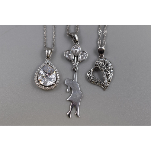 18 - Three Silver 925 Pendant Necklaces to include Tear Drop Design, Balloon Girl and Heart Design