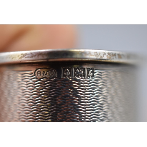 34 - Hallmarked Birmingham Silver Machine Finished Oval Napkin Ring