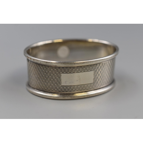 34 - Hallmarked Birmingham Silver Machine Finished Oval Napkin Ring